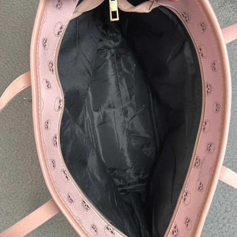 Pink Skull Tote Bag Womens OS Faux Leather Goth Punk Pastel Graphic Shoulder